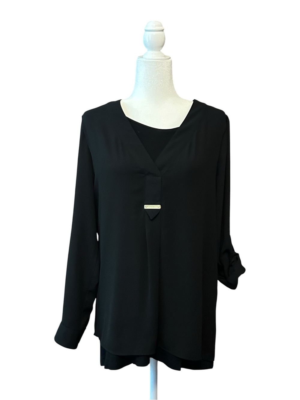 Michael Kors MK Black Roll Tab Long Sleeve Layered Top Shirt Tunic Blouse SZ 6